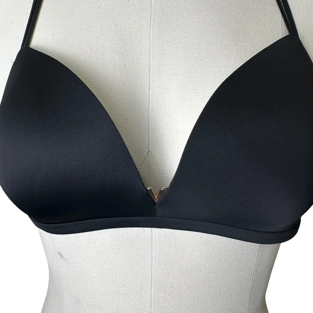 Victoria's Secret Wireless Bra Womens 34B Black Laser Cut Plunge Racerback